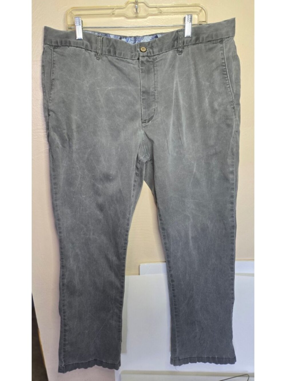 Tommy Bahama Gray Cotton Tencel Men's Twill Classic Flat Front Chino Pants Sz 40